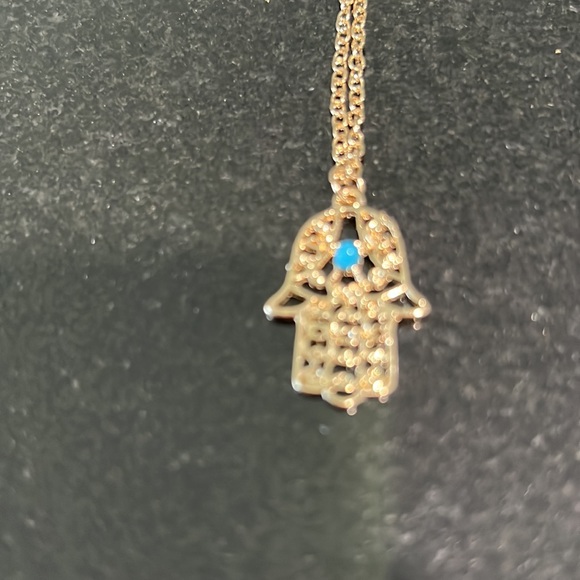 HAMSA IN GOLD TONE FILIGREE WITH A TURQUOISE COLORED STONE - Picture 2 of 8